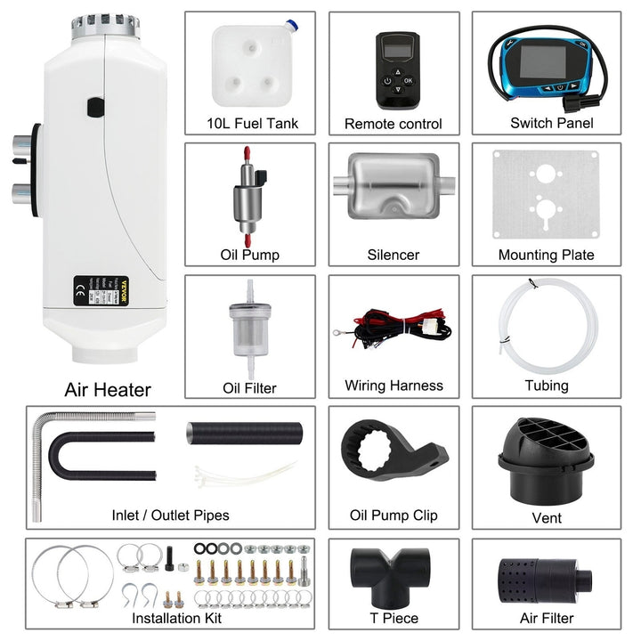 2KW 12V Car Heater Diesel Air Heater W, LCD Switch Silencer 5 , 10 L Tank for Car RV Trailer Truck Vehicles Parking Image 7