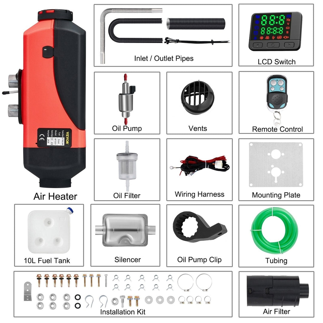 2KW 12V Car Heater Diesel Air Heater W, LCD Switch Silencer 5 , 10 L Tank for Car RV Trailer Truck Vehicles Parking Image 8