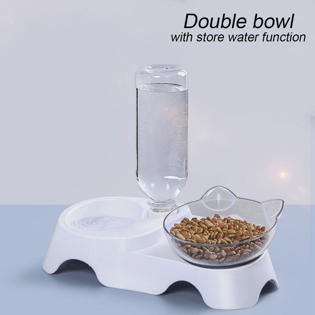 3 Types Oblique Cat Food Bowls Protecting Cervical Vertebra With Water Store Bottle Multi-function Pet Bowl 1,2 Bowls Image 4