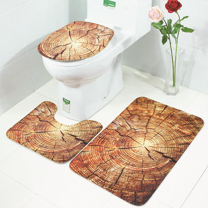 3 Pcs Creative Wood Pattern Non Slip Carpet Bathroom Bath Mat Toilet Cover Lid Toilet Mat Image 4