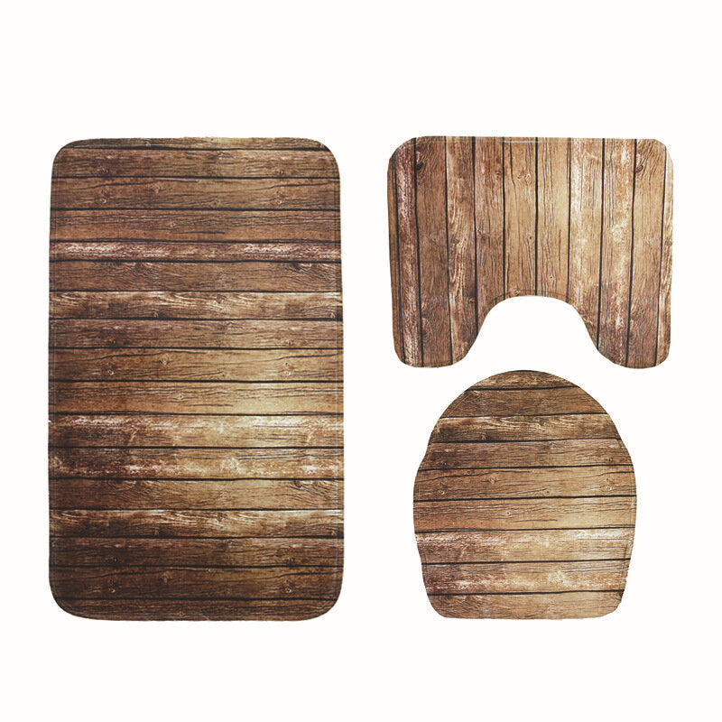 3 Pcs Creative Wood Pattern Non Slip Carpet Bathroom Bath Mat Toilet Cover Lid Toilet Mat Image 5