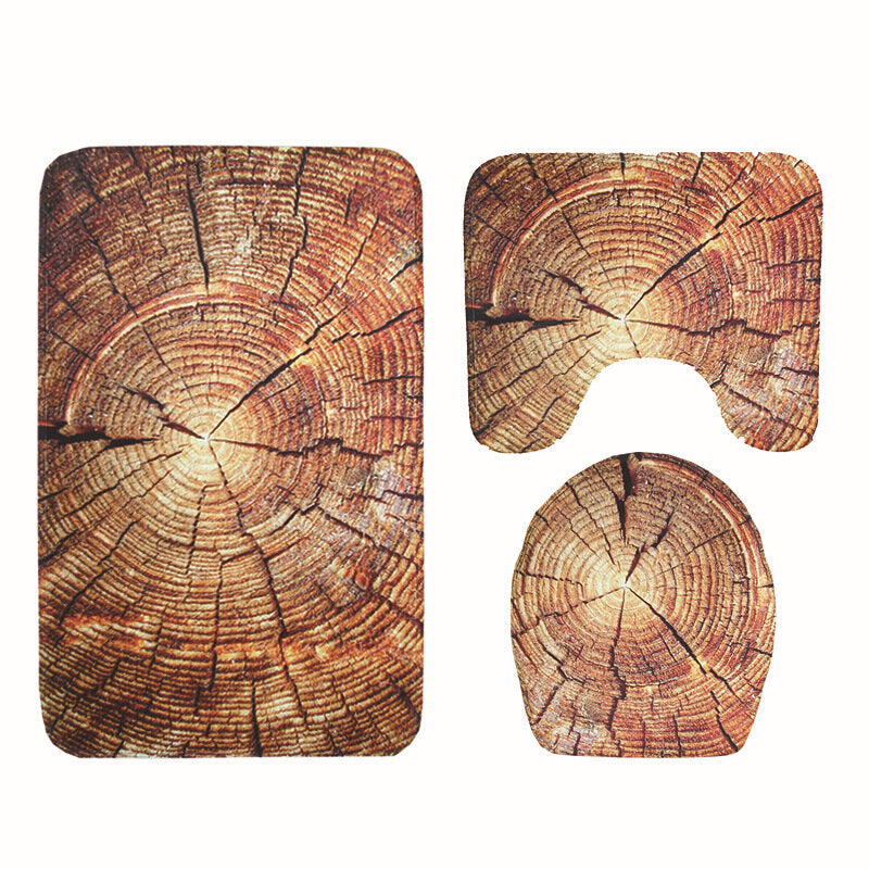 3 Pcs Creative Wood Pattern Non Slip Carpet Bathroom Bath Mat Toilet Cover Lid Toilet Mat Image 1