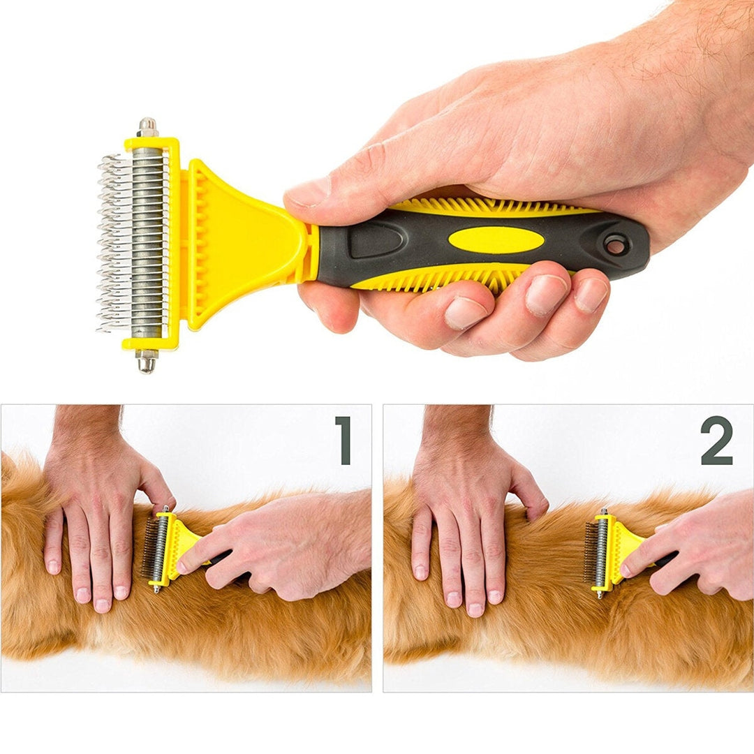 3 in 1 Dual Sided Dog Cat Hair faux Shedding Trimmer Stainless Steel Grooming Dematting Rake Comb Brush Image 5