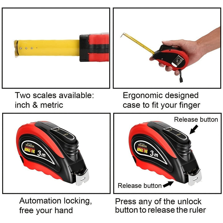 3m,118 Retractable Self-Lock Measure Tape Steel Ruler Construction Carpenter Tool Image 5