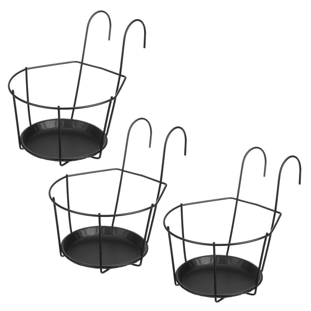 3PCS Metal Flower Holder Stand Hanging Pot Basket Plant Garden Wall Storage Rack Image 1