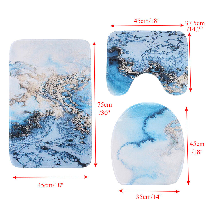 3PCS Marble Toilet Floor Door Bathroom Carpet Pedestal Rug Lid Cover Bath Image 4