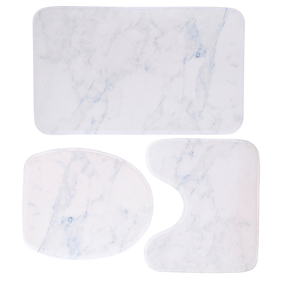 3PCS Marble Toilet Floor Door Bathroom Carpet Pedestal Rug Lid Cover Bath Image 6