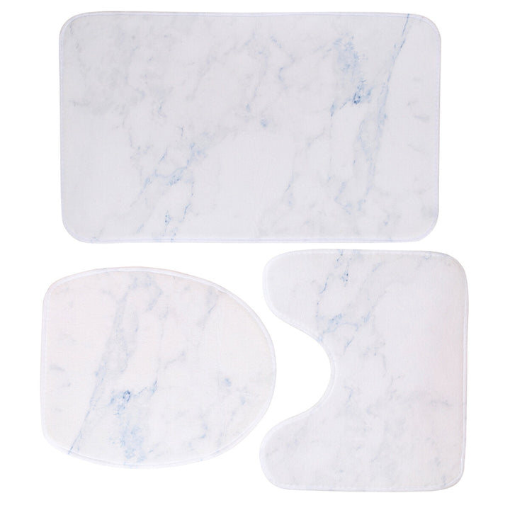 3PCS Marble Toilet Floor Door Bathroom Carpet Pedestal Rug Lid Cover Bath Image 6