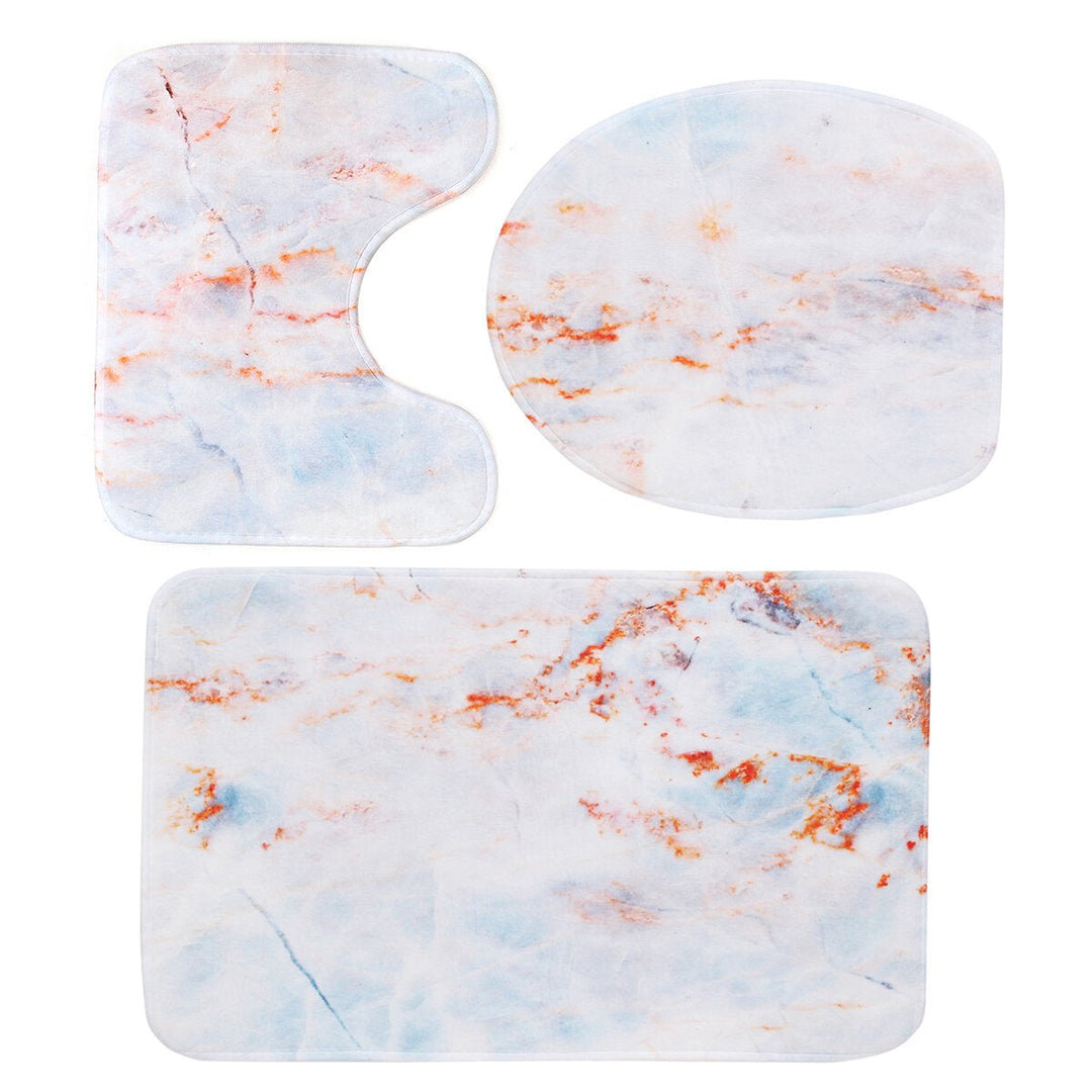 3PCS Marble Toilet Floor Door Bathroom Carpet Pedestal Rug Lid Cover Bath Image 1