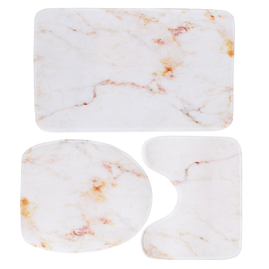 3PCS Marble Toilet Floor Door Bathroom Carpet Pedestal Rug Lid Cover Bath Image 1