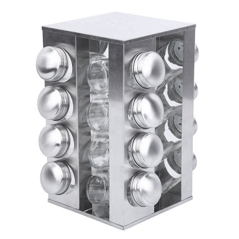 360 Stainless Steel Rotating Spice Rack Container with 16 Glass Jar Counter Kitchen Organizer Kitchen Storage Image 1