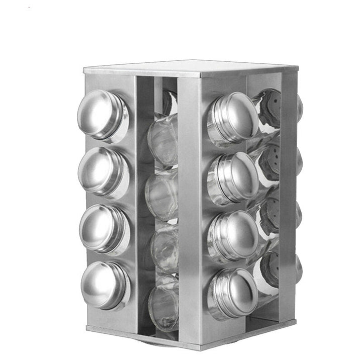 360 Stainless Steel Rotating Spice Rack Container with 16 Glass Jar Counter Kitchen Organizer Kitchen Storage Image 5