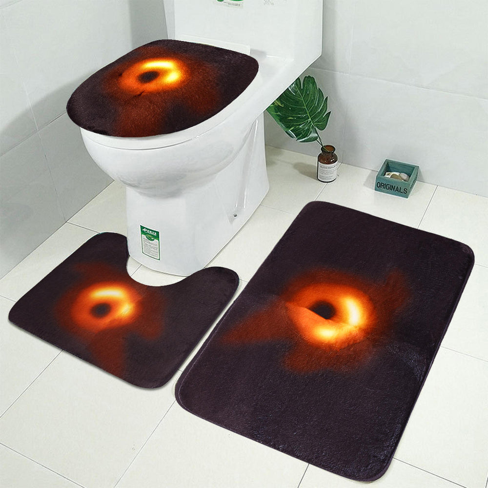 3Pcs Bath Mat Pedestal Non Slip Toilet Lid Black Cover Shower Bathroom Rug Set Carpet Image 2