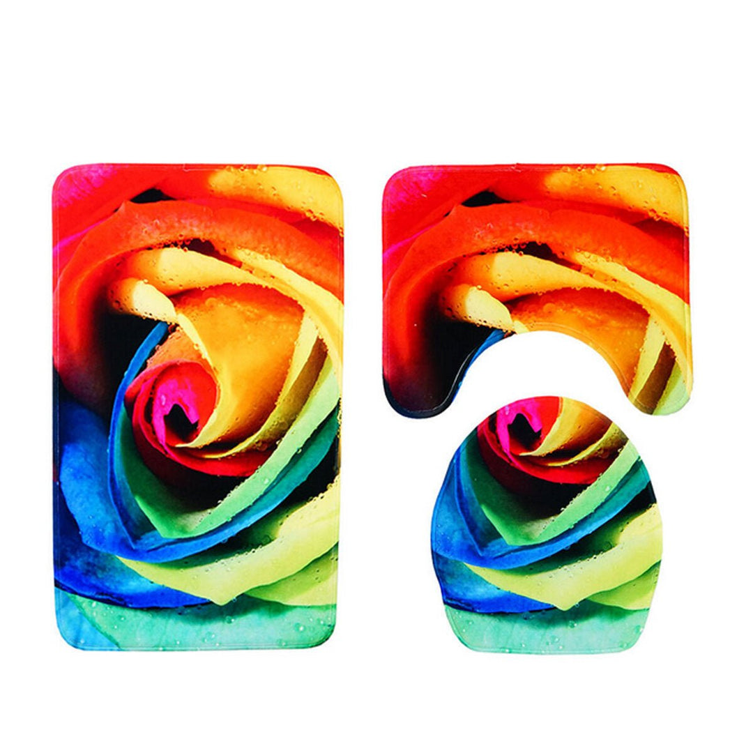 3pcs 3D Rose Bathroom Floor Mat Set Anti Slip Rug, Shower Bath Mat ,Toilet Lid Cover Image 8