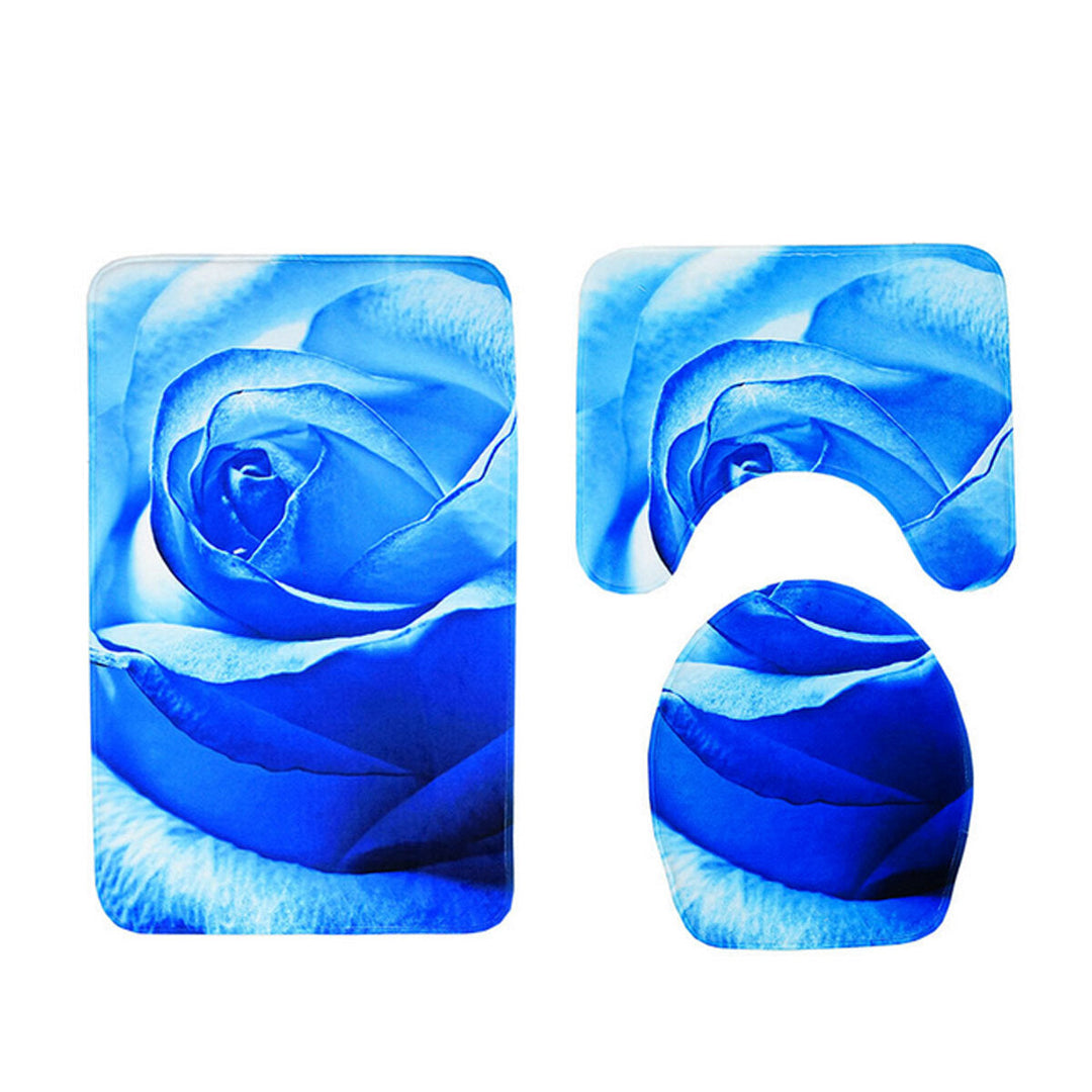 3pcs 3D Rose Bathroom Floor Mat Set Anti Slip Rug, Shower Bath Mat ,Toilet Lid Cover Image 9