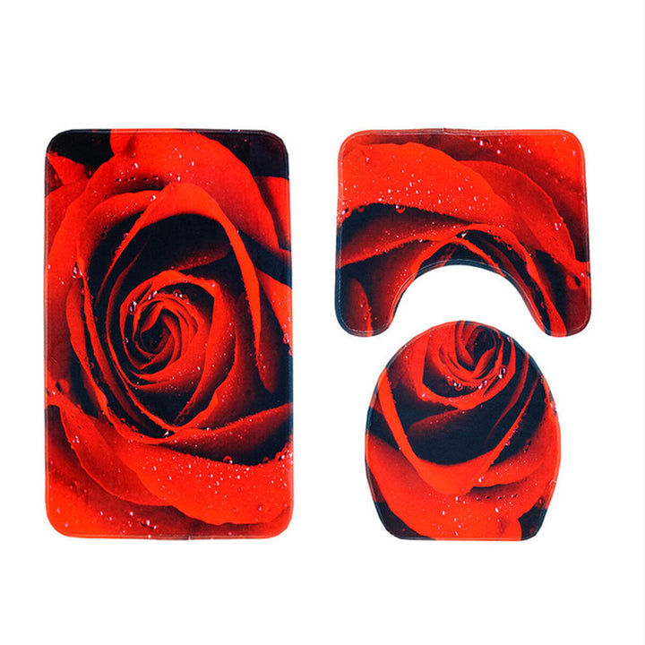 3pcs 3D Rose Bathroom Floor Mat Set Anti Slip Rug, Shower Bath Mat ,Toilet Lid Cover Image 10