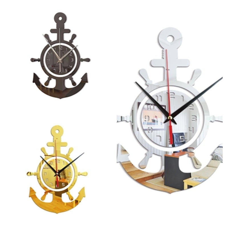 3D Anchor Helmsman Sailor Pirate Ship Mediterranean Style Wall Personality Clock Image 1