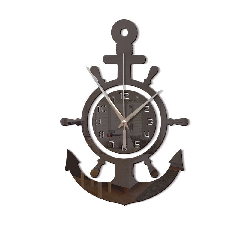 3D Anchor Helmsman Sailor Pirate Ship Mediterranean Style Wall Personality Clock Image 2