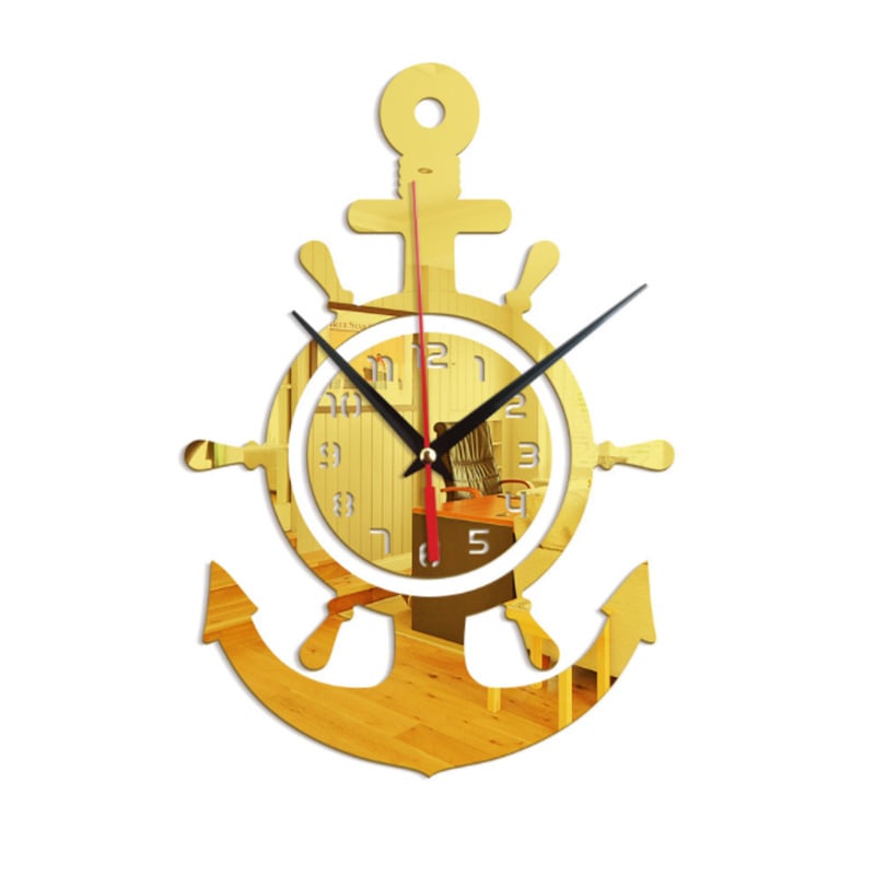 3D Anchor Helmsman Sailor Pirate Ship Mediterranean Style Wall Personality Clock Image 3