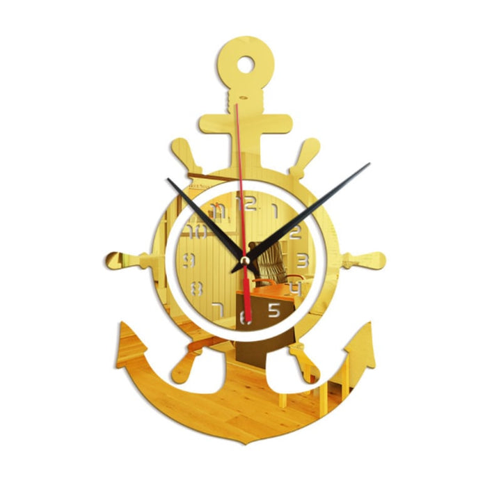 3D Anchor Helmsman Sailor Pirate Ship Mediterranean Style Wall Personality Clock Image 1