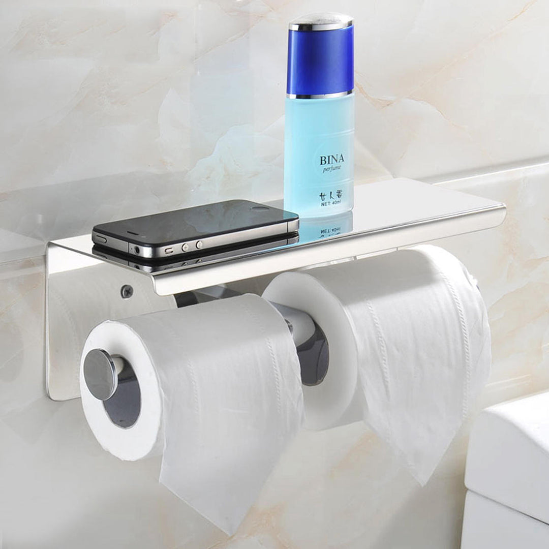 304 Stainless Steel Toilet Paper Two Rolls Holder Towel Phone Storage Towel Storage Bath Hook DTTT Image 3