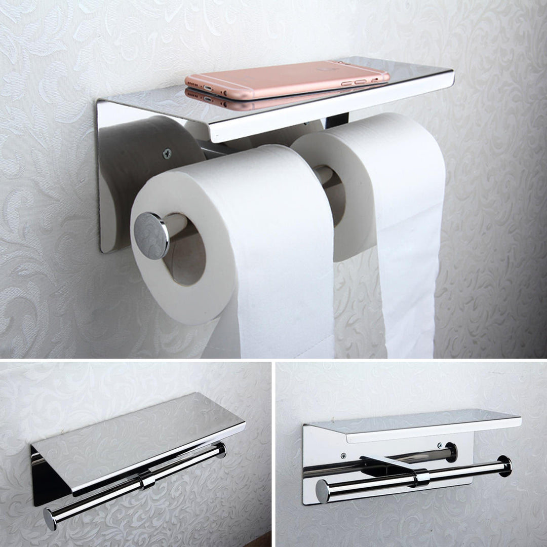 304 Stainless Steel Toilet Paper Two Rolls Holder Towel Phone Storage Towel Storage Bath Hook DTTT Image 4