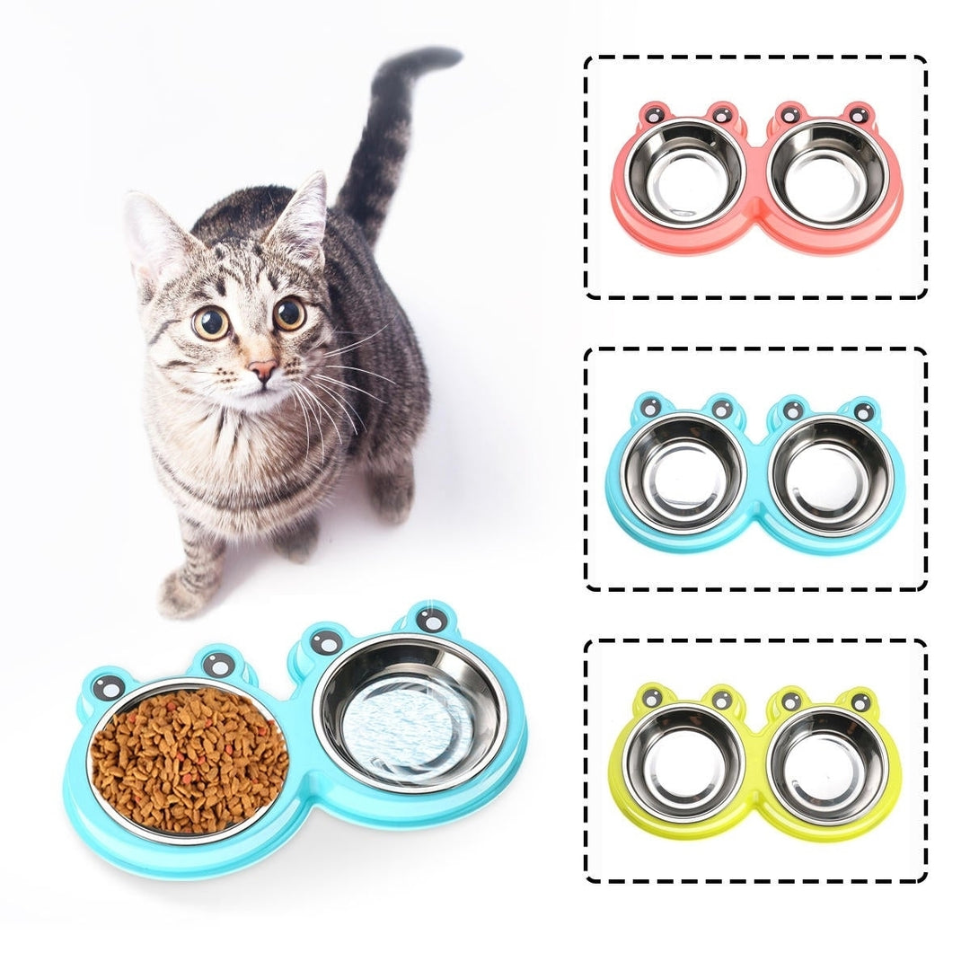 3Colors Frog Shape Pet Bowl Food Water Container Stainless Steel Dog Cat Feeder Image 1