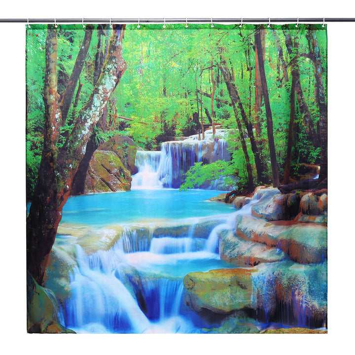 3D Waterfall Nature Scenery Bath Shower Curtain Water Resistant Bathroom Shield Image 1