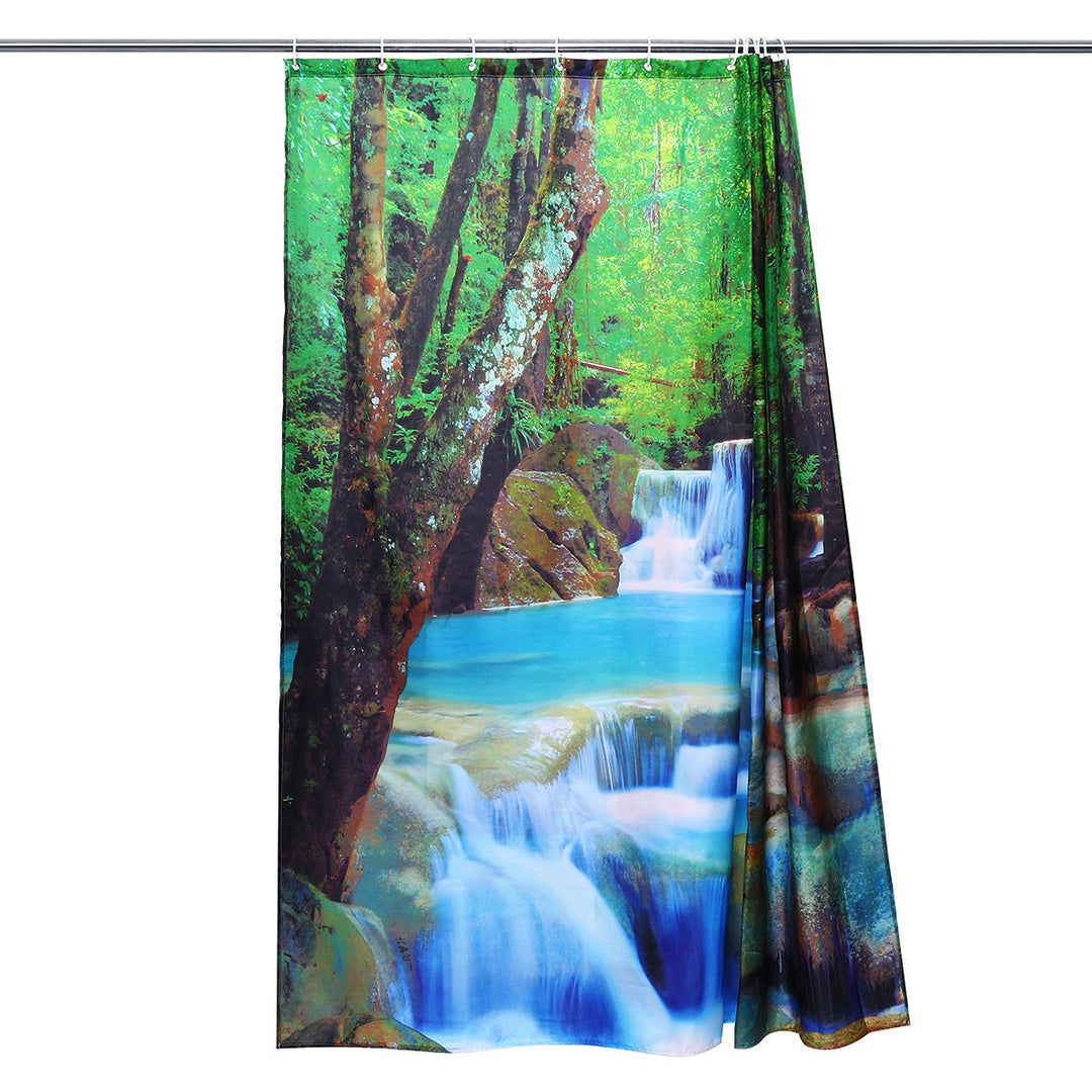 3D Waterfall Nature Scenery Bath Shower Curtain Water Resistant Bathroom Shield Image 2