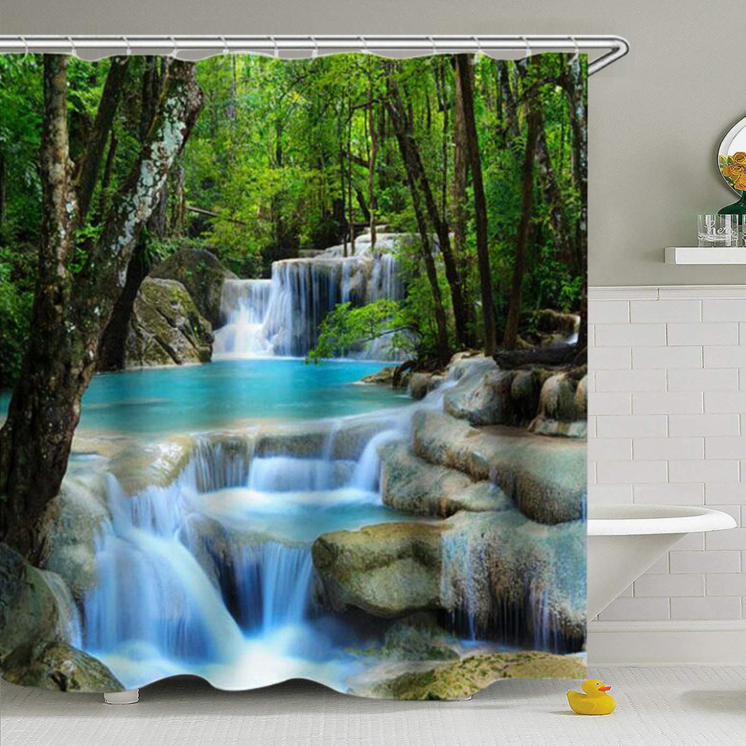 3D Waterfall Nature Scenery Bath Shower Curtain Water Resistant Bathroom Shield Image 4