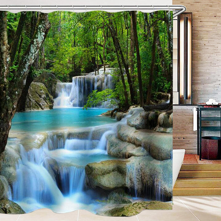 3D Waterfall Nature Scenery Bath Shower Curtain Water Resistant Bathroom Shield Image 6