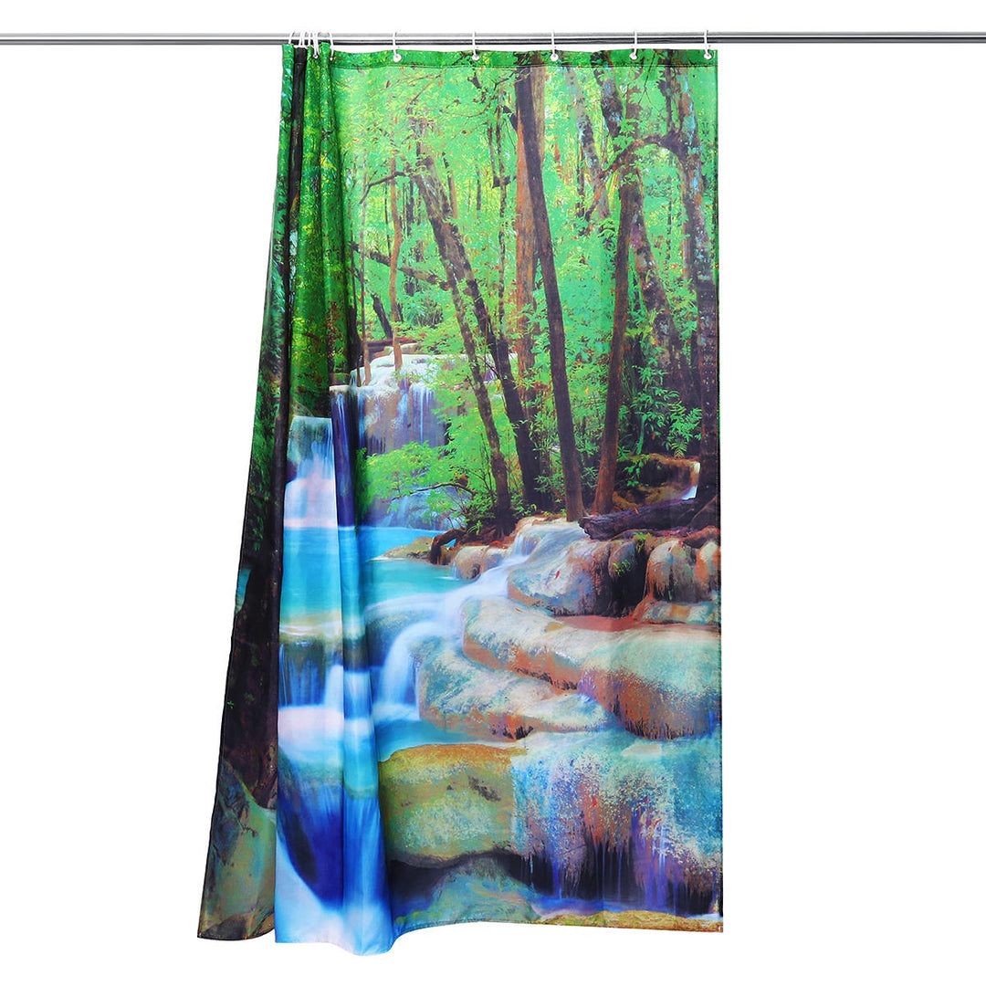 3D Waterfall Nature Scenery Bath Shower Curtain Water Resistant Bathroom Shield Image 9