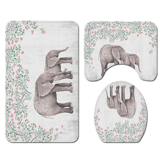 3pcs Anti-slip Bath Rug Elephant Mat Bathroom Mat Set Bathroom Image 1