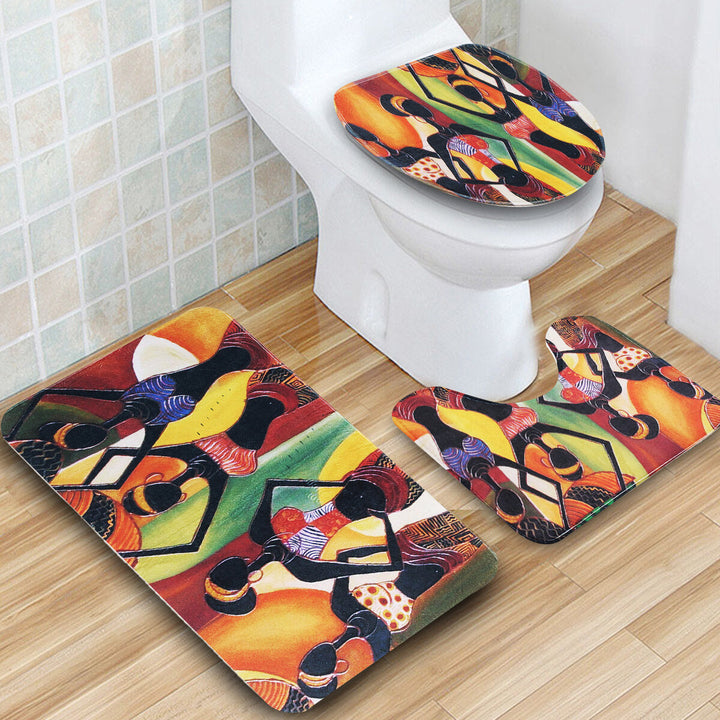 3PCS African Girls Non-slip Bathroom Pedestal Rug Lid Toilet Cover Floor Mat Velvet Breathable Bath Mat Set Image 2