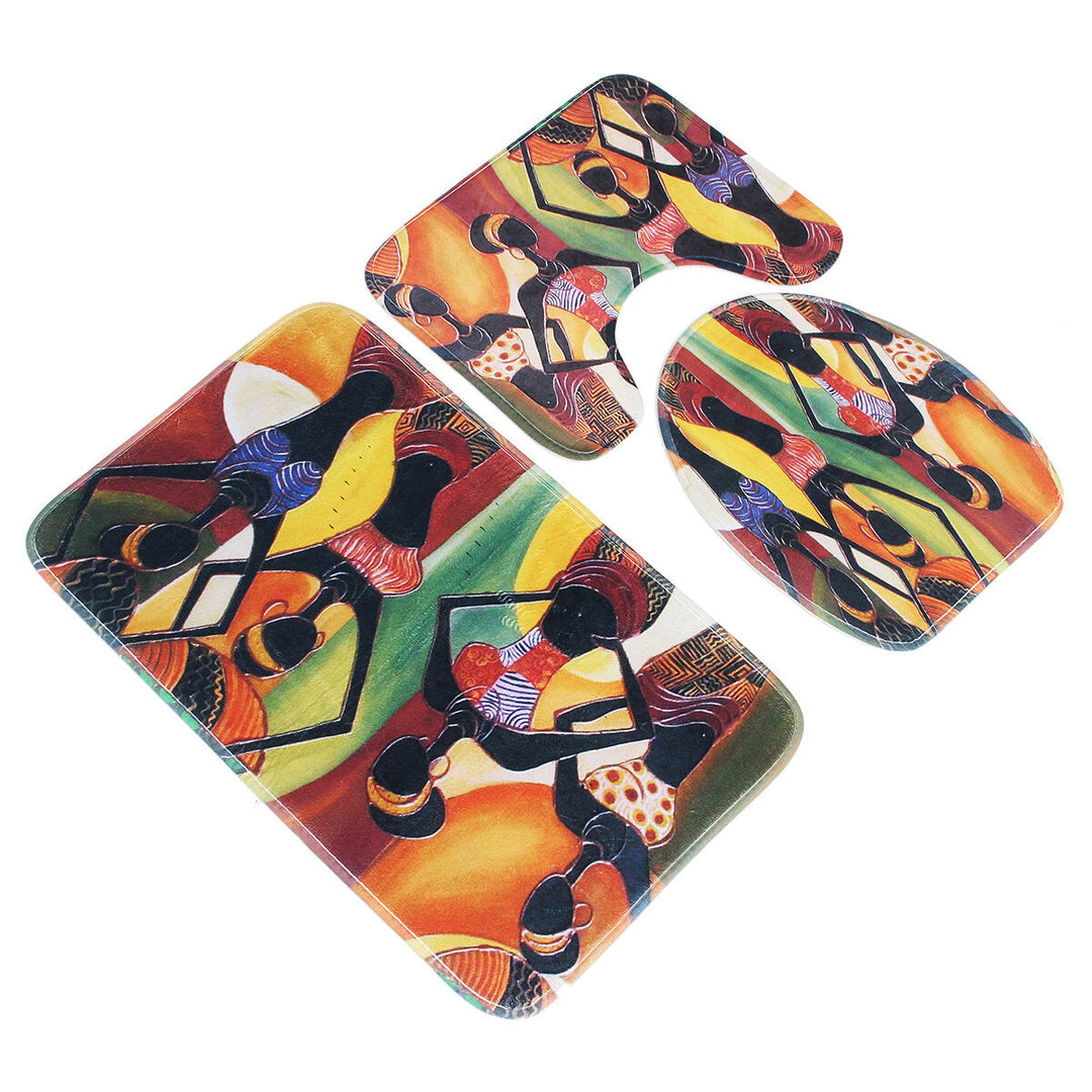 3PCS African Girls Non-slip Bathroom Pedestal Rug Lid Toilet Cover Floor Mat Velvet Breathable Bath Mat Set Image 5