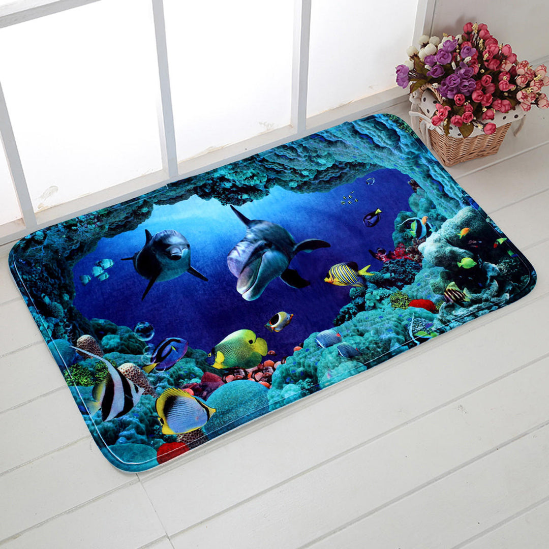 3pcs Blue Ocean Bath Rugs Set Velvet Fabric Pedestal Mat Toilet Set Cover Carpet Image 5