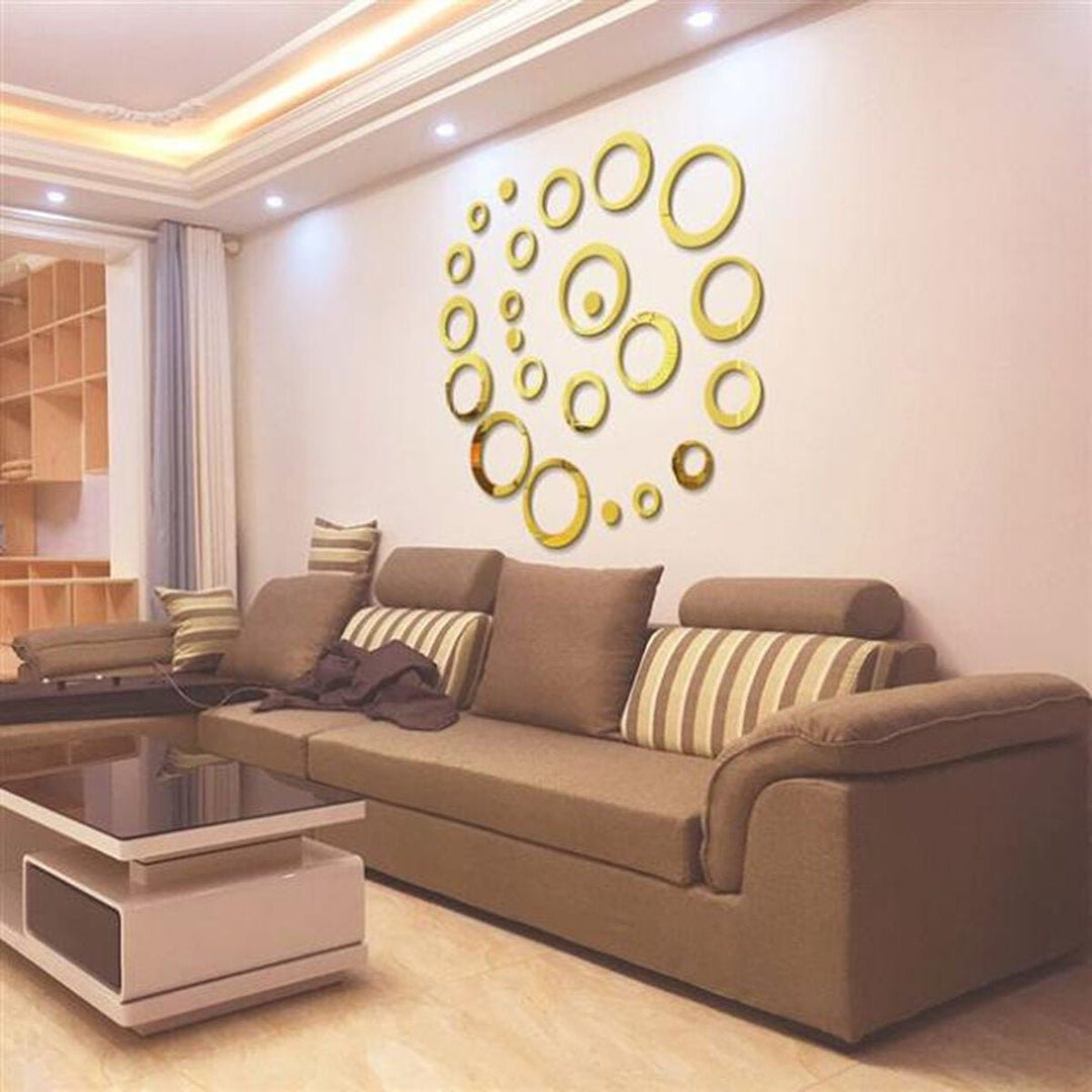 3D Mirror Acrylic Wall Stickers Circle Ring Gold Decal Modern Home DIY Decoration Image 5