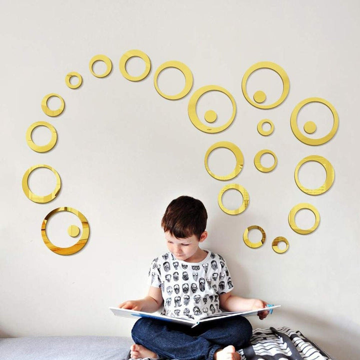 3D Mirror Acrylic Wall Stickers Circle Ring Gold Decal Modern Home DIY Decoration Image 6