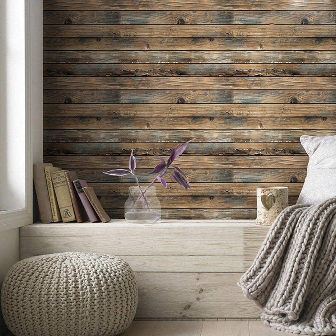 3D Retro Wood Planks Wallpaper Home Indoor Stick Self-adhesive Image 3