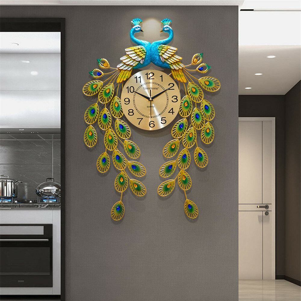 3D DIY Digital Large Peacock Wall Clock Metal Modern Art Home ,Office Decoration Image 2