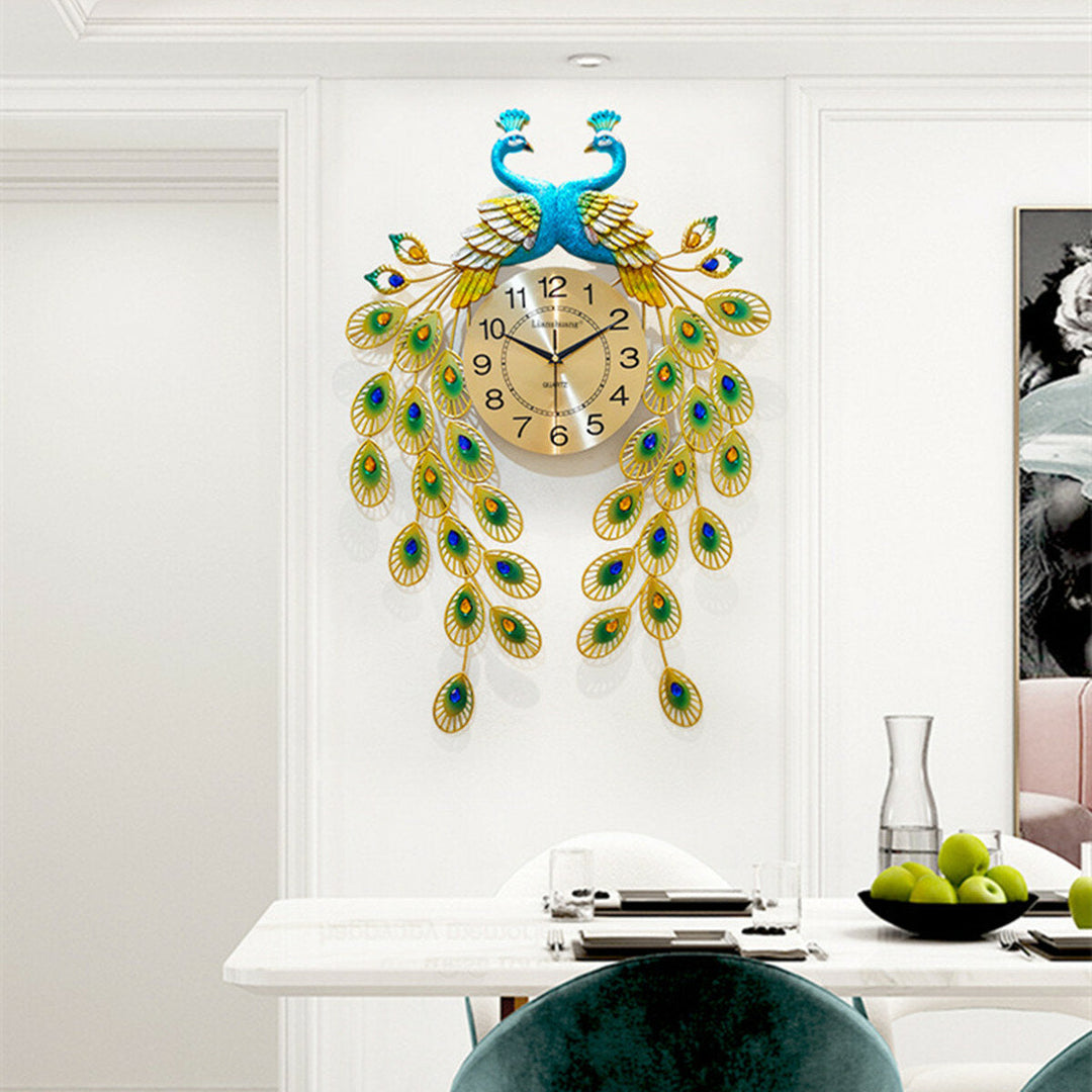 3D DIY Digital Large Peacock Wall Clock Metal Modern Art Home ,Office Decoration Image 3