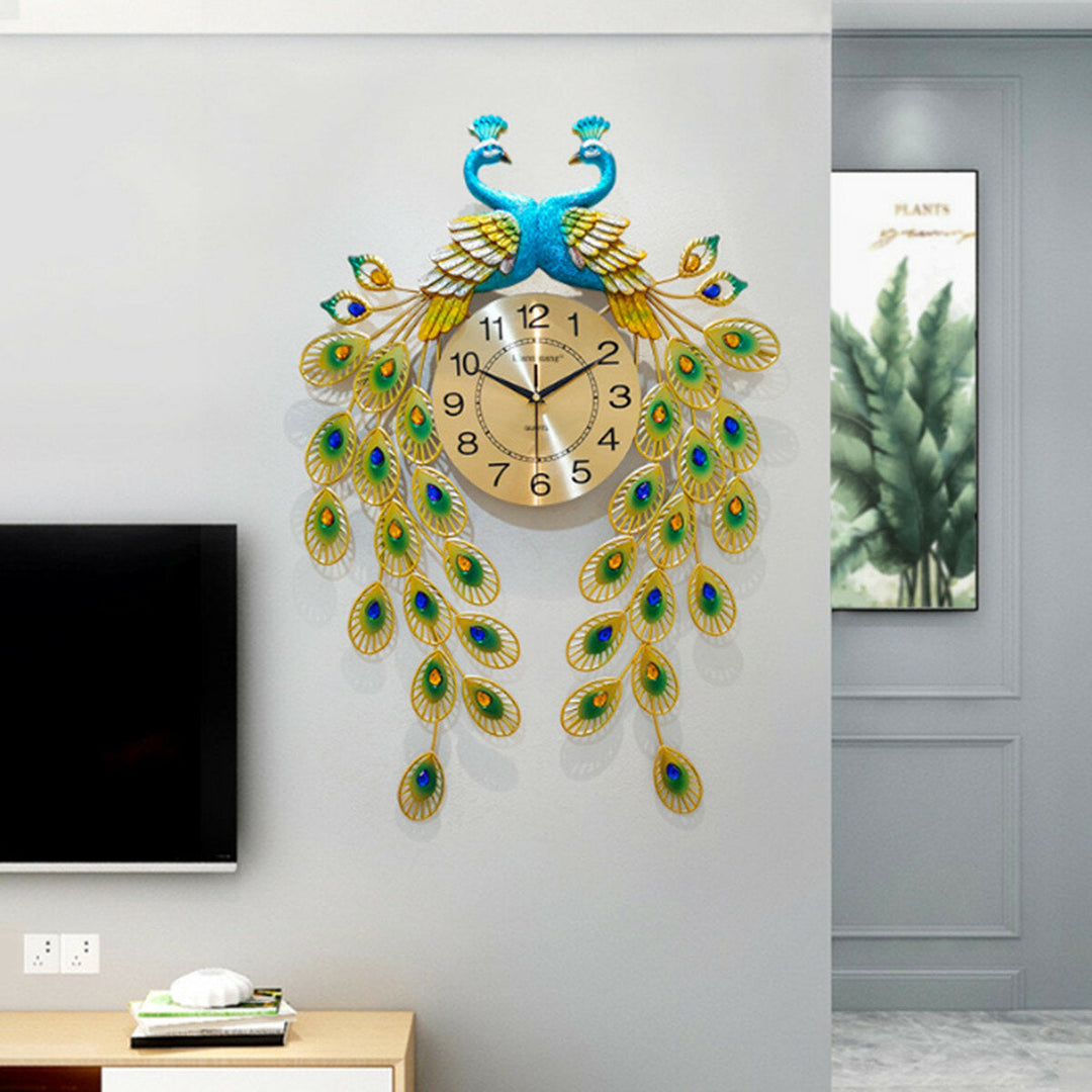 3D DIY Digital Large Peacock Wall Clock Metal Modern Art Home ,Office Decoration Image 4