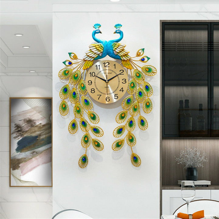 3D DIY Digital Large Peacock Wall Clock Metal Modern Art Home ,Office Decoration Image 5