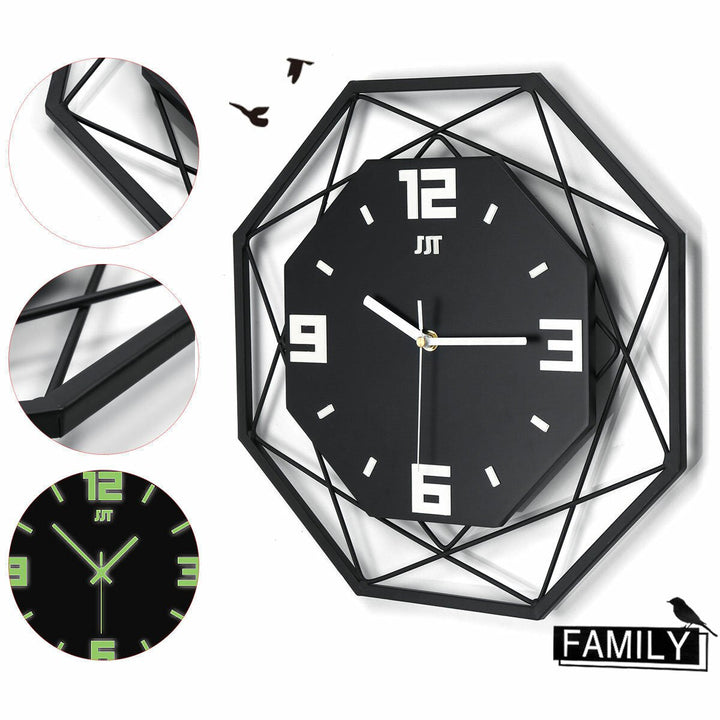 3D Wall Iron Hanging Clock 13Inch 35CM Luminous Glow in The Dark Quartz Bedroom Image 5