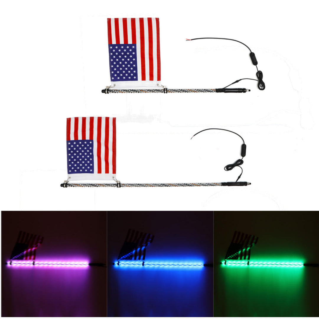 4,5ft Lighted LED Car Whip Lights 5050RGB Flagpole Lamp w,Flag + Remote For Jeep ATV UTV Image 1