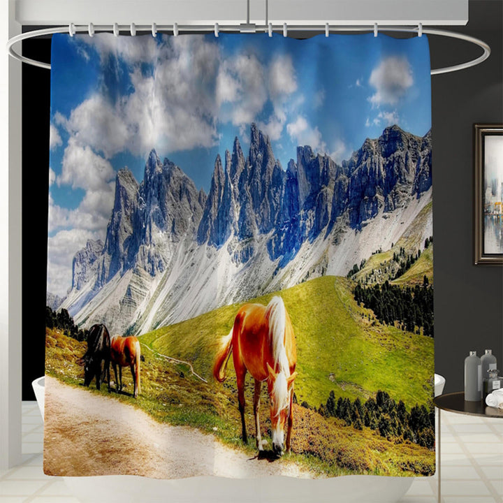 4,3,1pc Horse Bathroom Rug Shower Curtain 4pcs Skidproof Toilet Lid Cover Bath Mat Rug Set Image 4