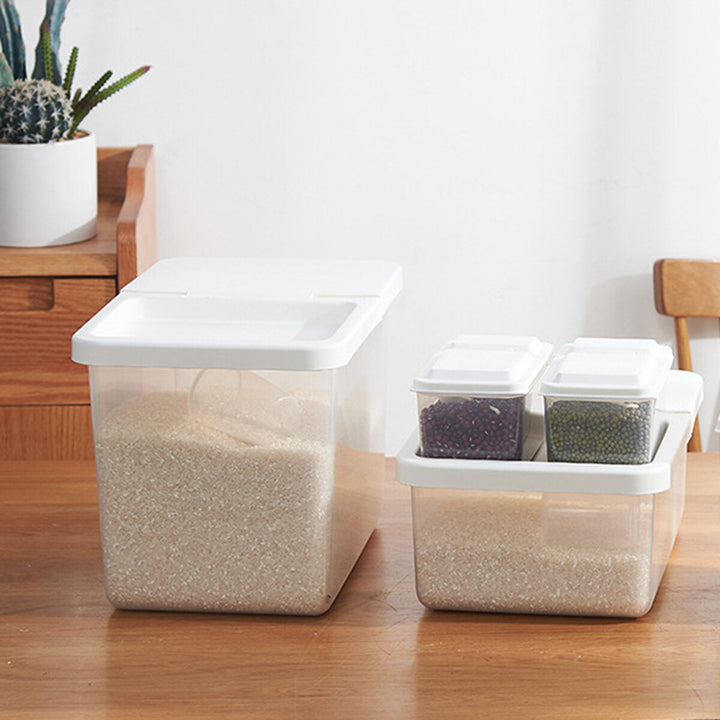 4,Set Sealed Rice Box Kitchen Plastic Barrel Storage Organizer Bean Container Image 3