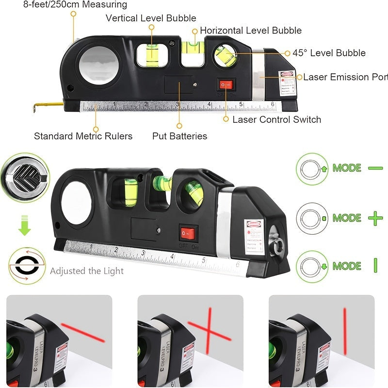 4 In 1 Infrared Laser Level Cross Tape 2.5M Multipurpose Measuring Tool Image 8