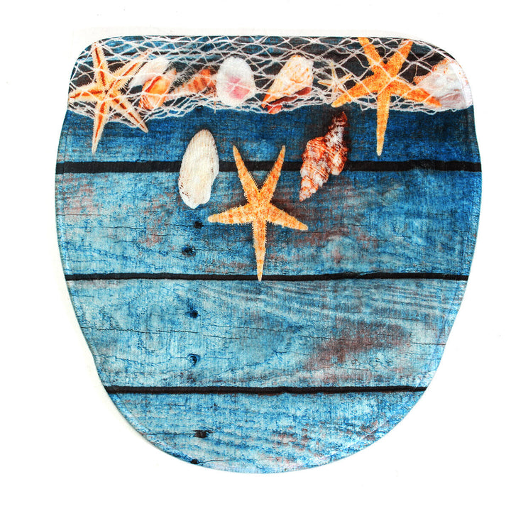 3PCS Starfish Wood No-slip Bathroom Pedestal Rug Lid Toilet Cover Bath Mat Set Image 3