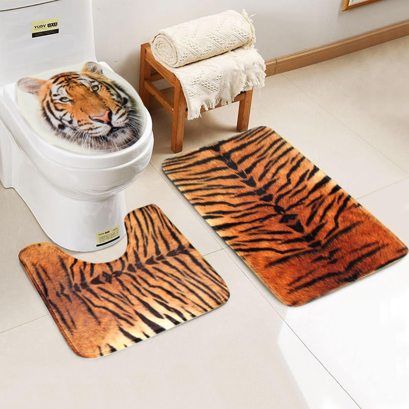 3PCS Toilet Rug Contour Carpet Non Slip Floor Mat Lid Toilet Cover Sets For Bathroom Kitchen Image 4